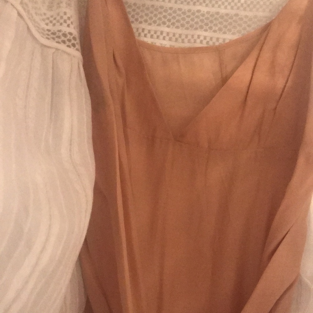 BCBGMAXAZRIA EVANNE BABYDOLL WHITE LACE-UP PEASANT LONG SLEEVE DRESS  SZ MED - Picture 5 of 9